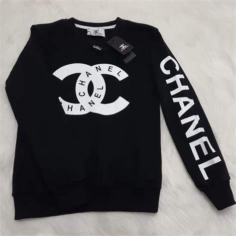 black chanel sweatshirt|authentic chanel logo sweater.